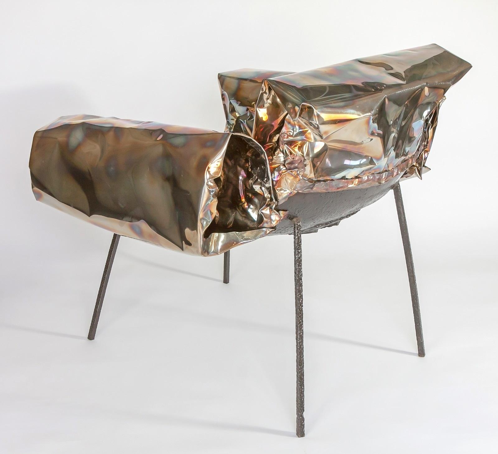Stainless Steel Iron Puffy Chair by Anadora Lupo  In New Condition For Sale In Timisoara, RO