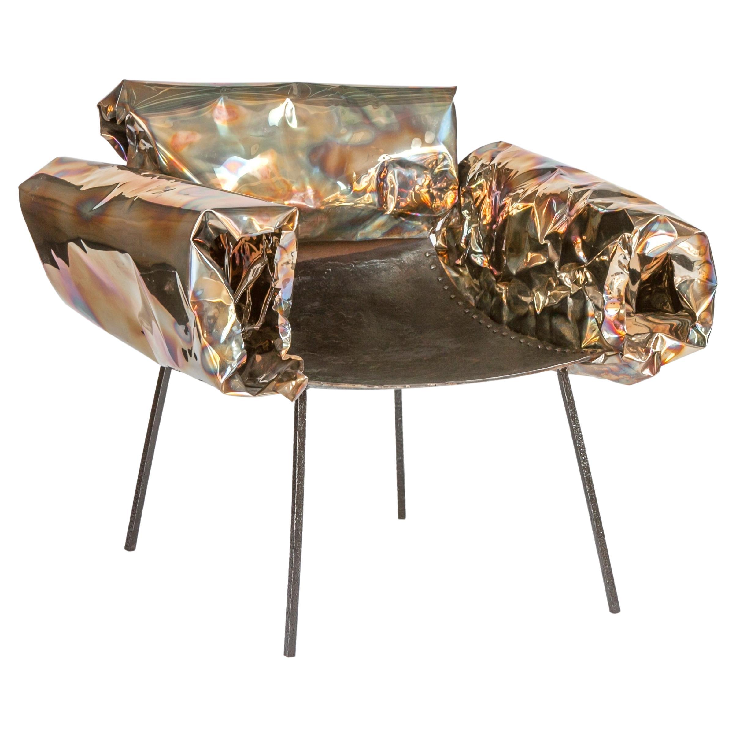 Stainless Steel Iron Puffy Chair by Anadora Lupo  For Sale