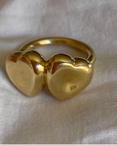 Puffy Double Heart Ring 18 Karat Yellow Gold