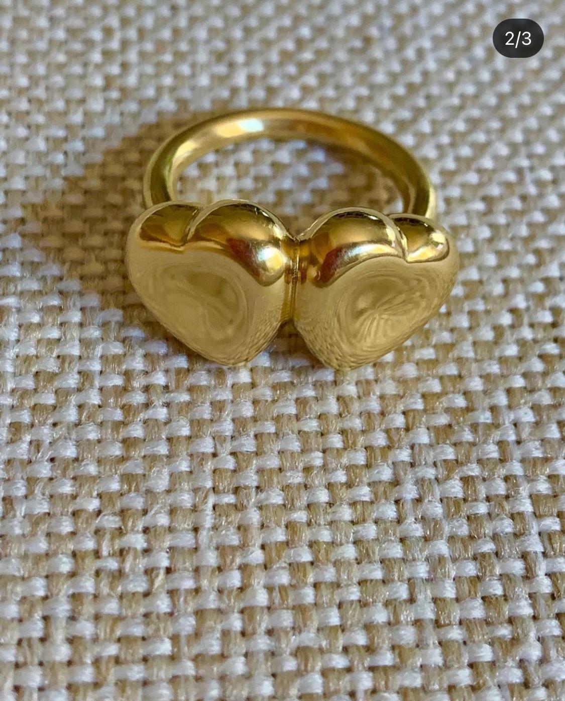 Puffy Double Heart Ring 18 Karat Yellow Gold In New Condition For Sale In Athens, GR