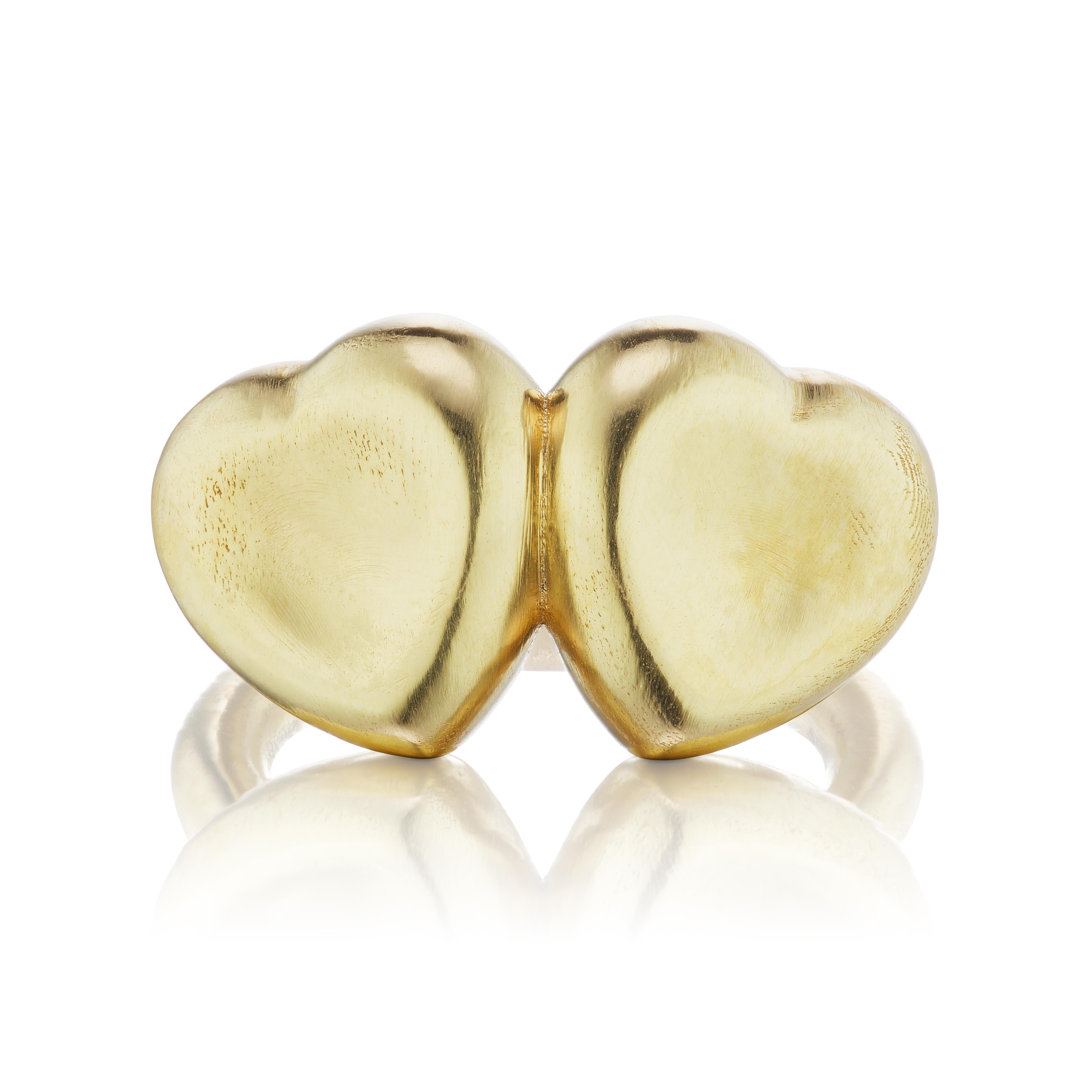 Puffy Double Heart Ring 18 Karat Yellow Gold For Sale 2