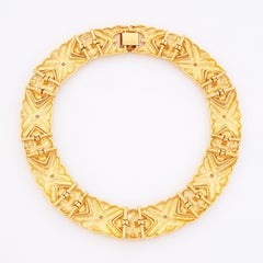 Puffy Gold Chevron & Diamond Link Choker Necklace By Givenchy, 1980s