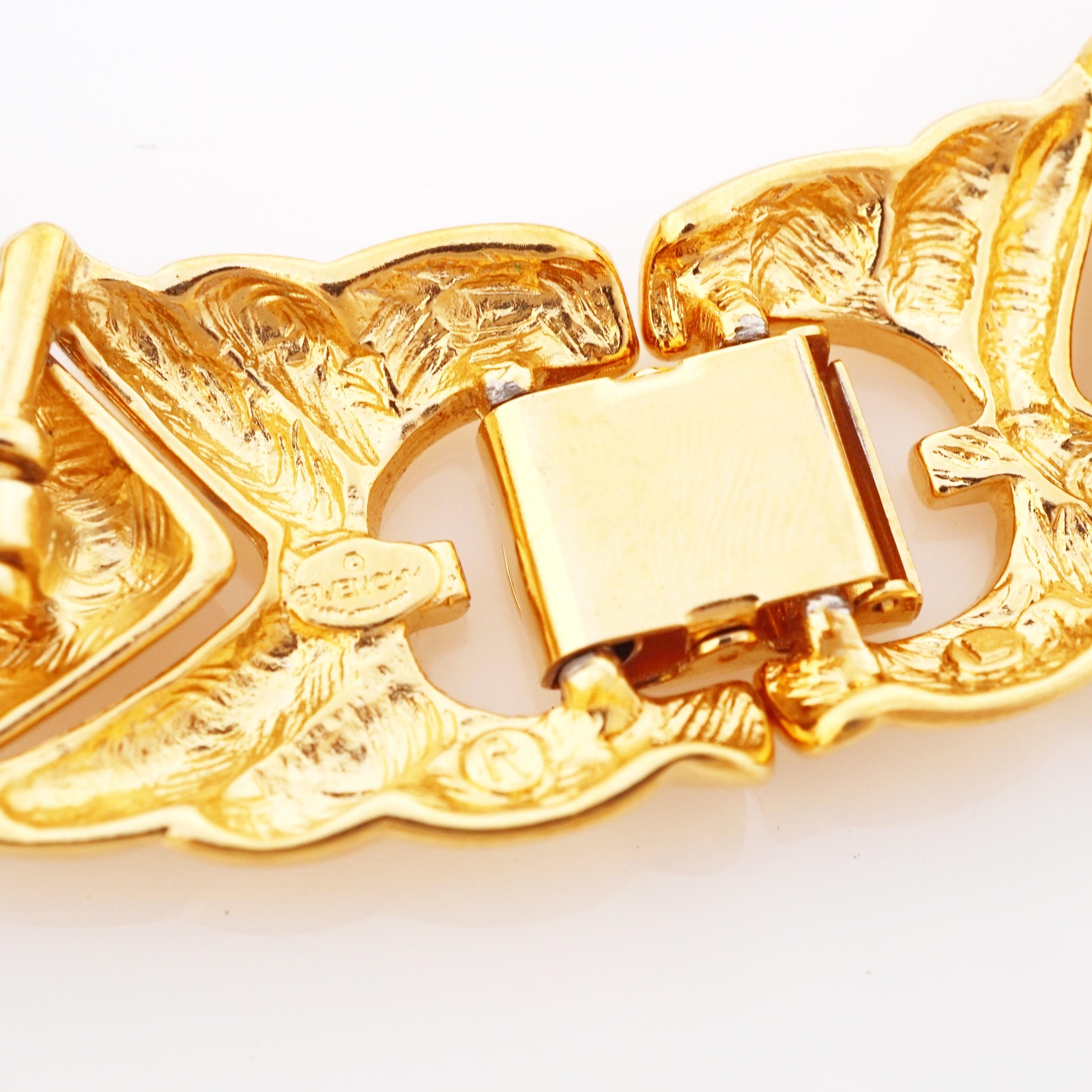 Modern Puffy Gold Chevron & Diamond Link Choker Necklace By Givenchy, 1980s For Sale