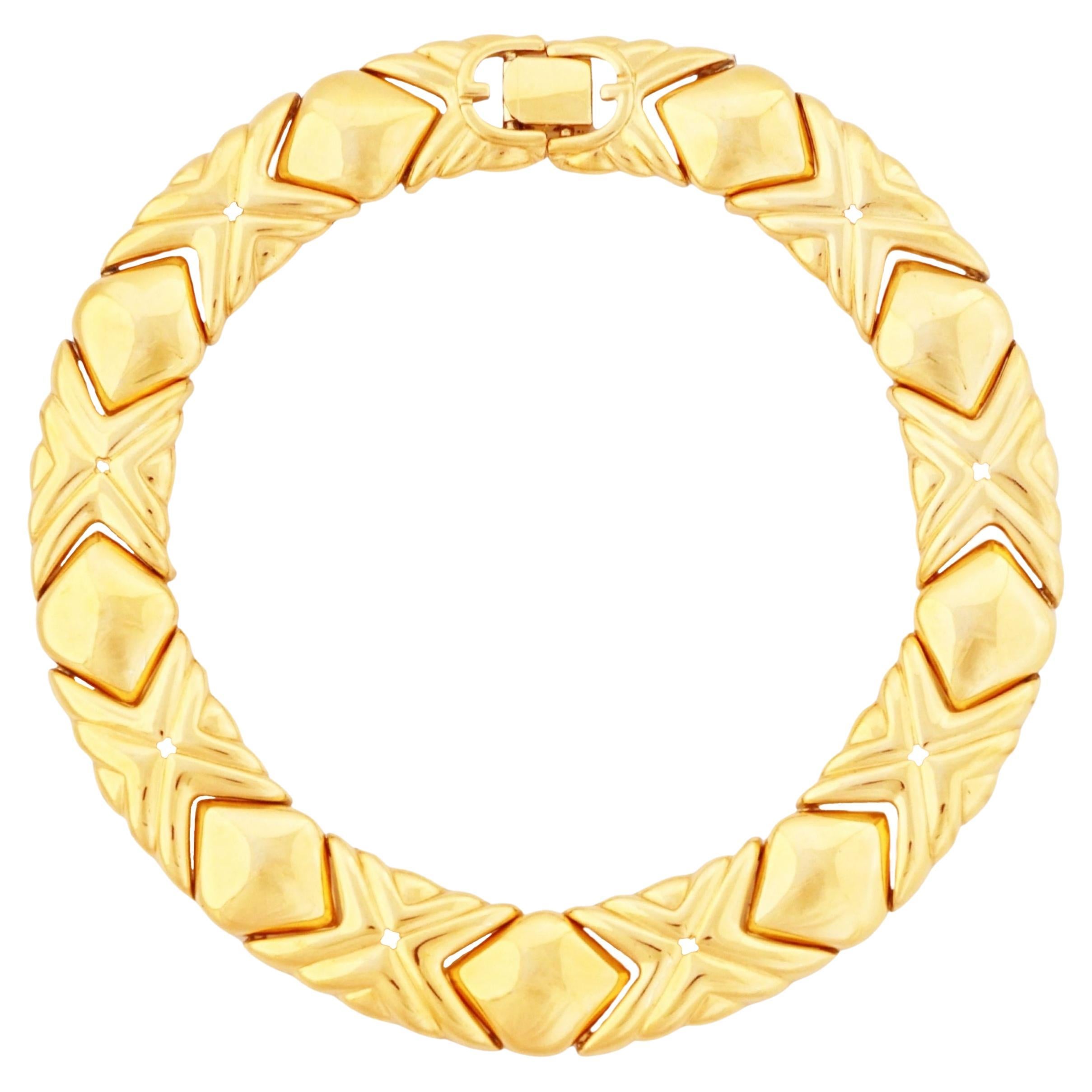 Puffy Gold Chevron & Diamond Link Choker Necklace By Givenchy, 1980s For Sale