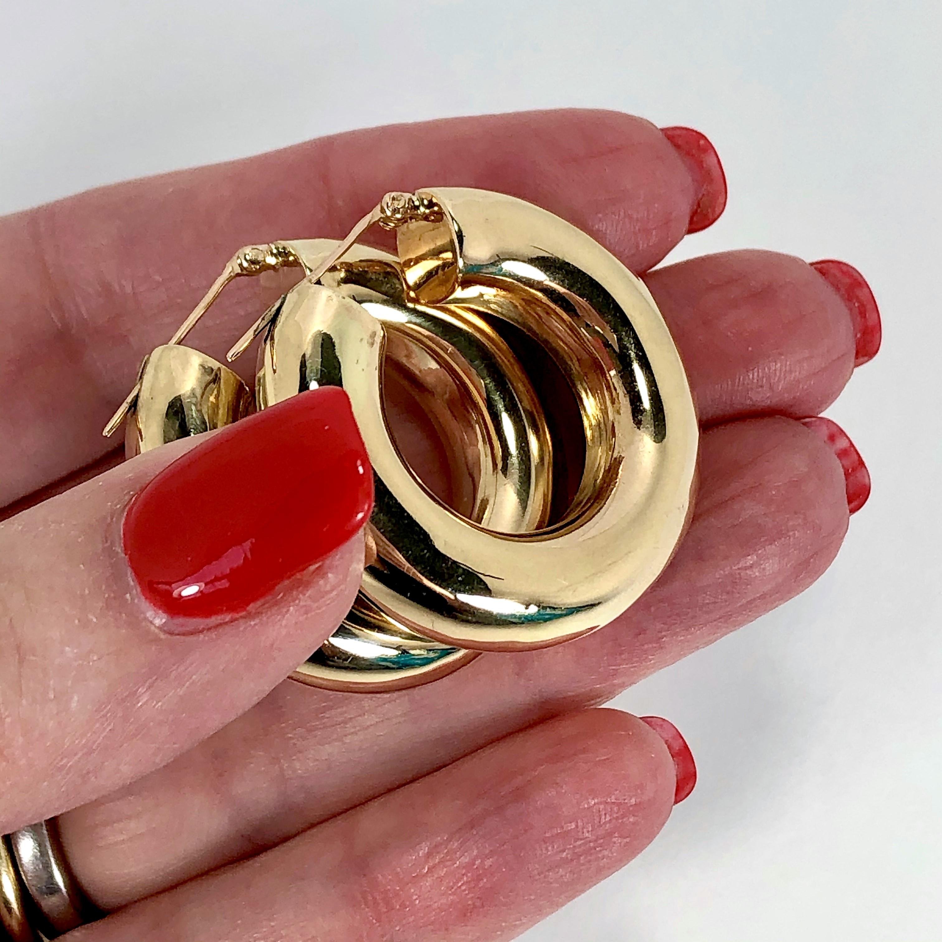 Wide Gold Hoop Earrings  1   1/4 Inch Diameter by 5/16 Inch Thick 1