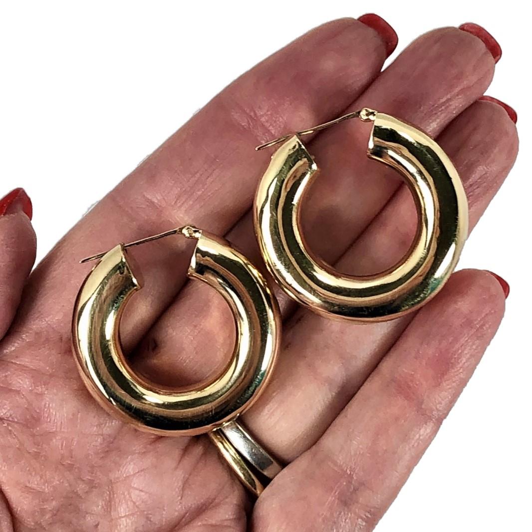 Wide Gold Hoop Earrings  1   1/4 Inch Diameter by 5/16 Inch Thick 2