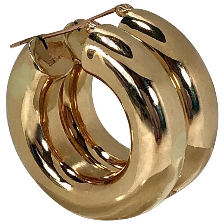 Wide Gold Hoop Earrings 1 1/4 Inch Diameter by 5/16 Inch Thick at 1stDibs