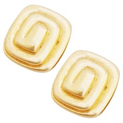 Puffy Gold Rectangular Coil Earrings By Givenchy, 1980s