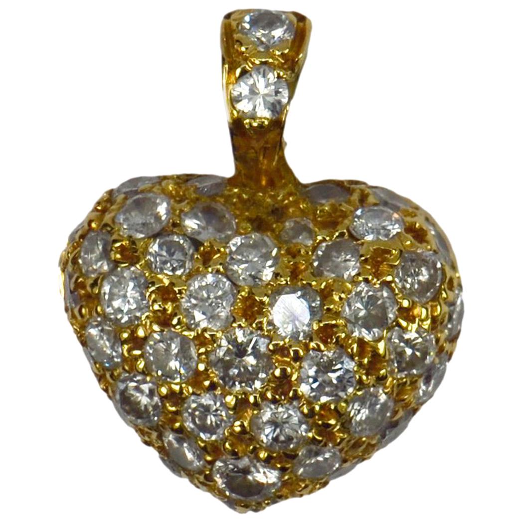 Puffy Heart 18 Karat Gold Diamond Charm Pendant