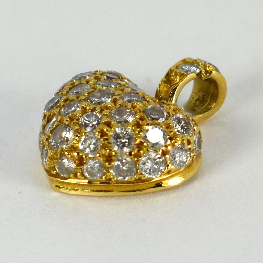 Round Cut Puffy Heart 18 Karat Gold Diamond Charm Pendant