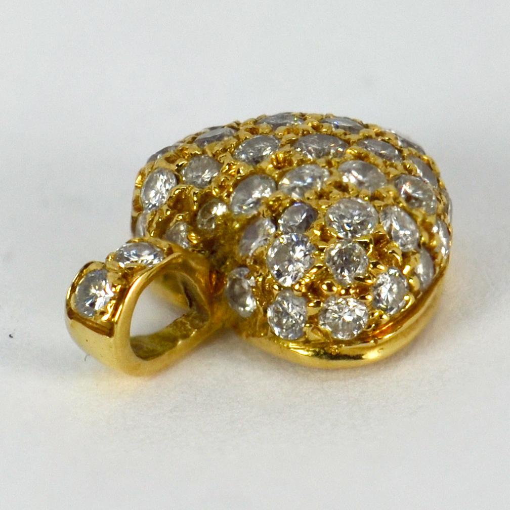 Puffy Heart 18 Karat Gold Diamond Charm Pendant In Good Condition In London, GB