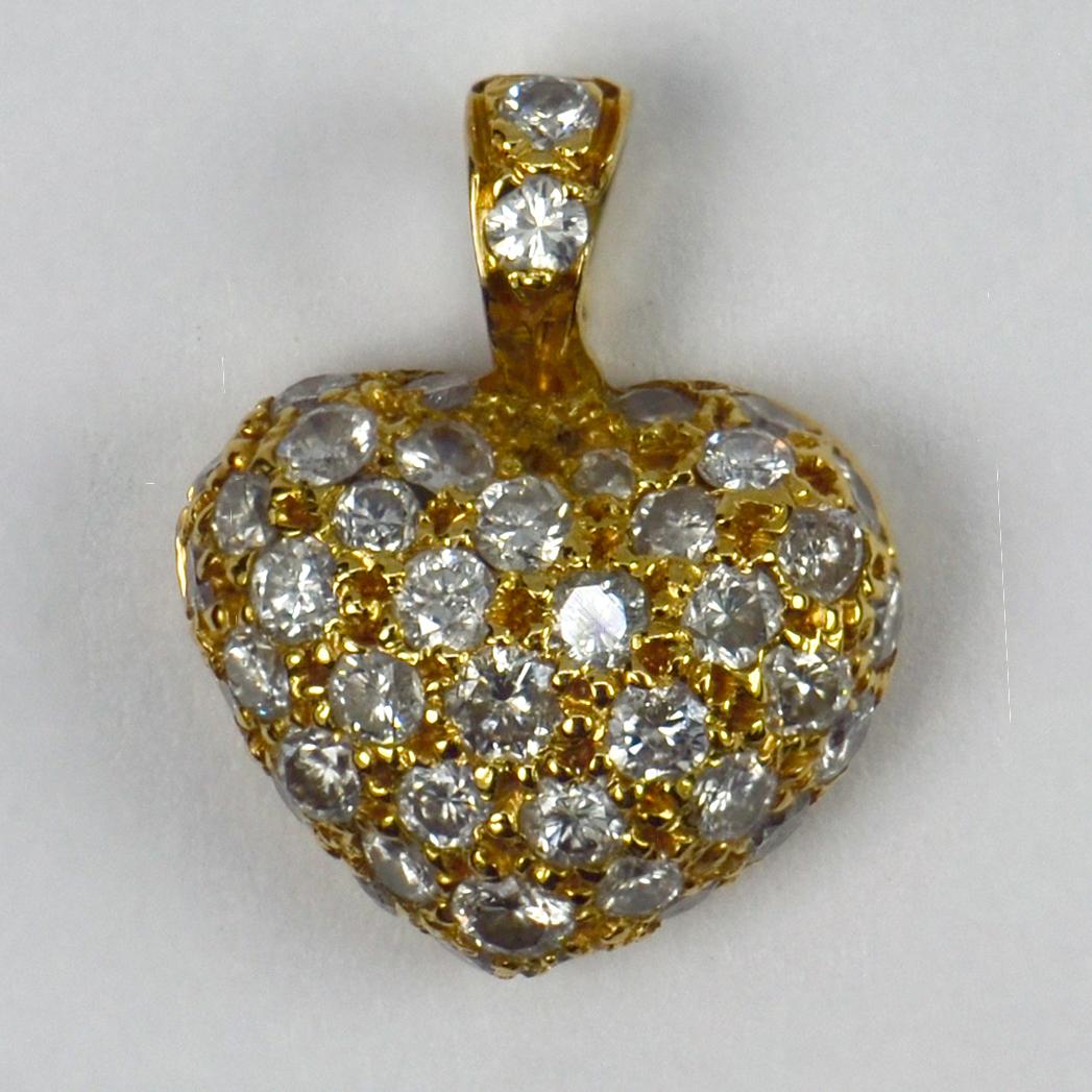 Puffy Heart 18 Karat Gold Diamond Charm Pendant 1