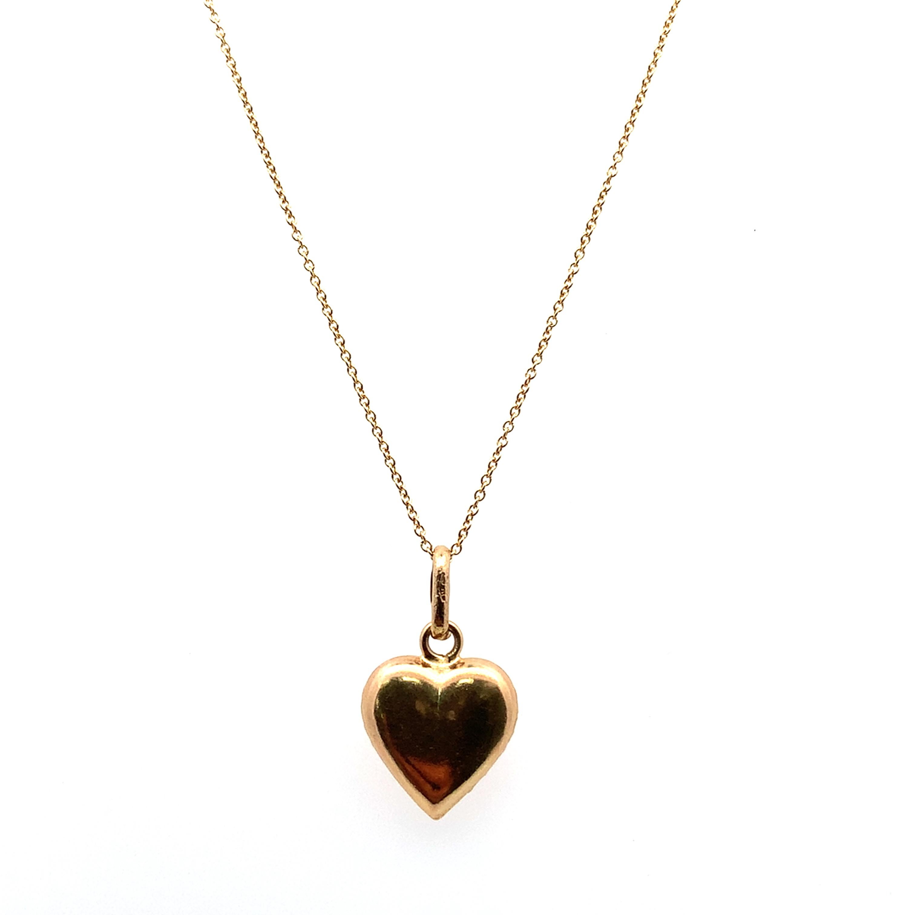 Puffy Herz Vintage Anhänger Halskette Gelbgold im Zustand „Neu“ im Angebot in London, GB
