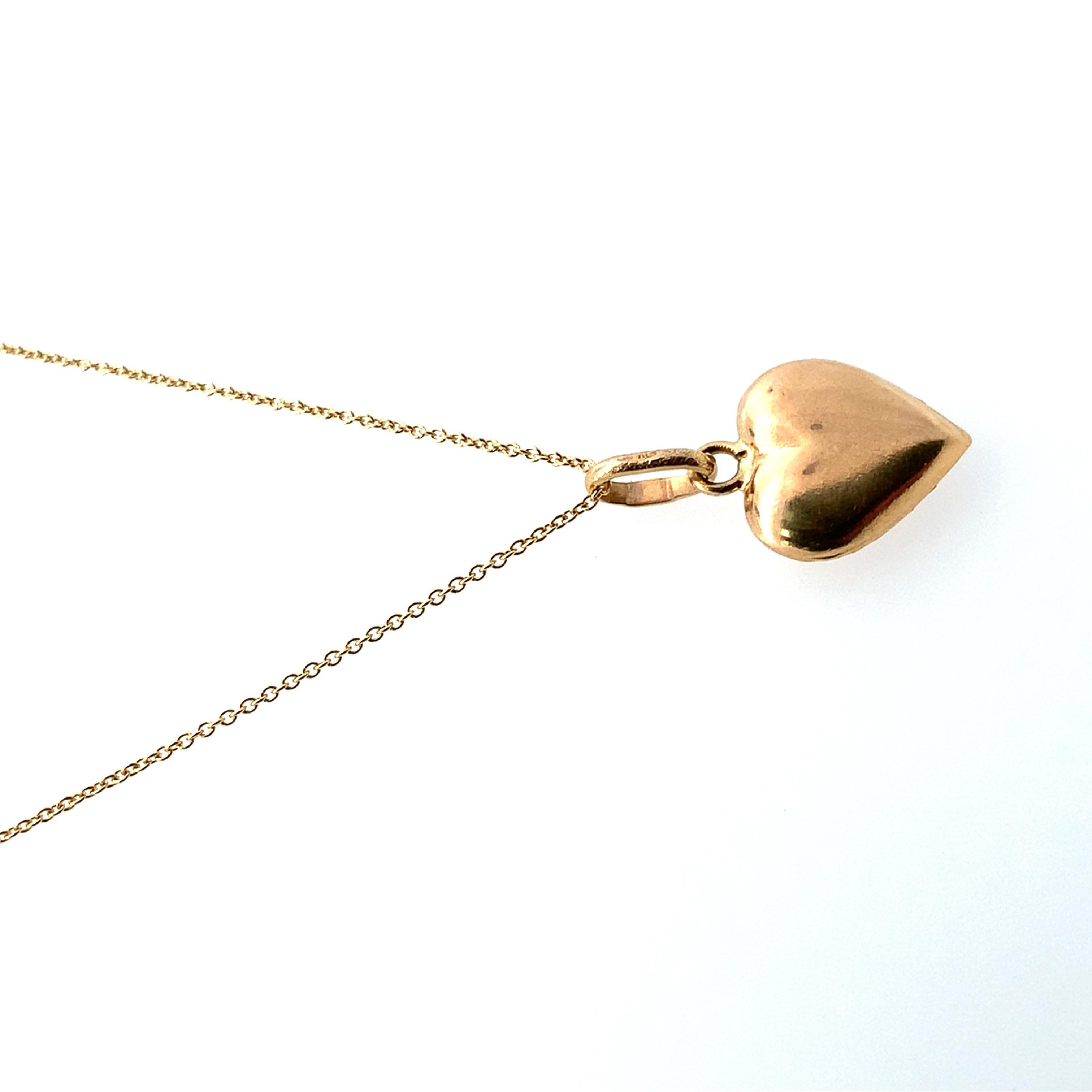 Puffy Herz Vintage Anhänger Halskette Gelbgold für Damen oder Herren im Angebot