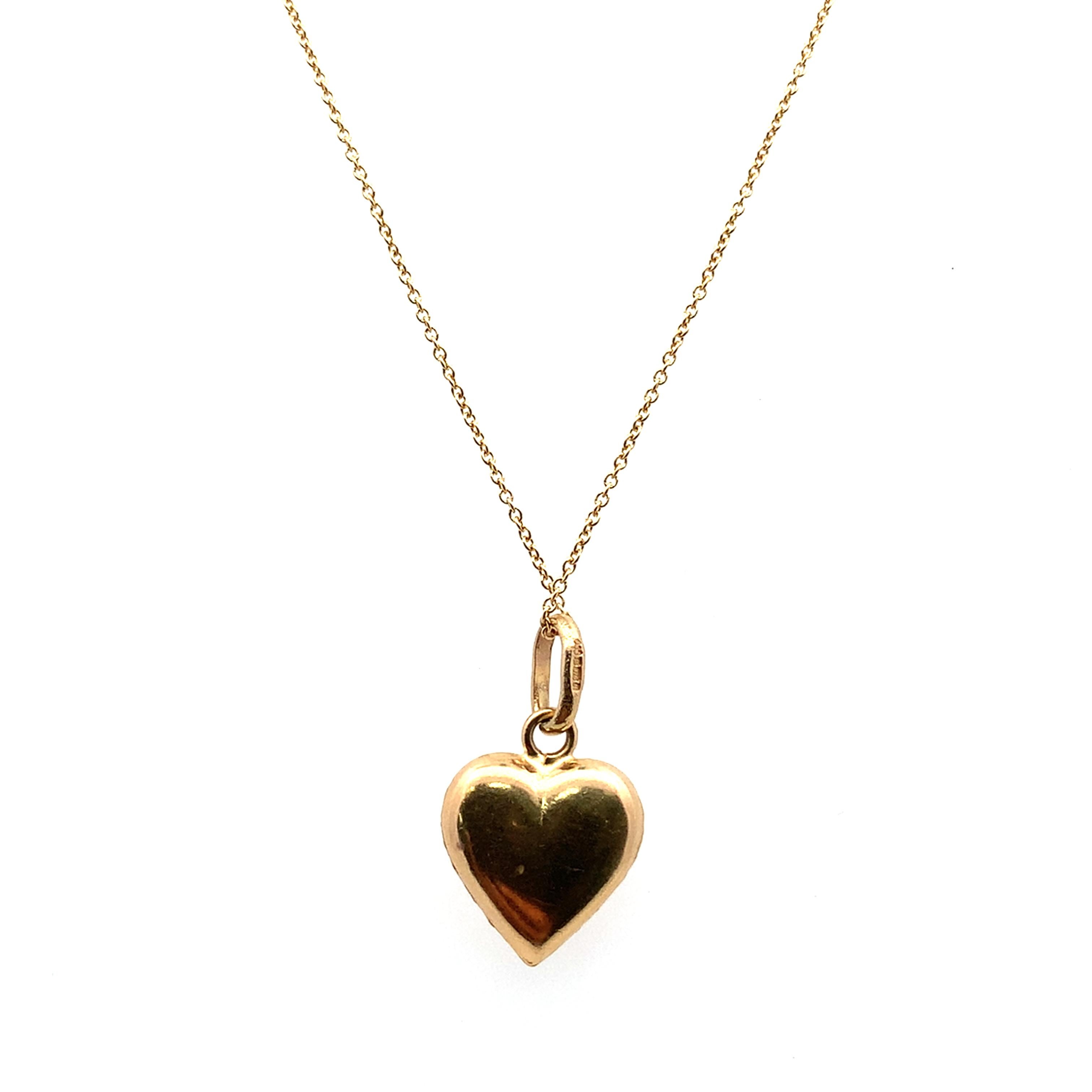 Puffy Herz Vintage Anhänger Halskette Gelbgold im Angebot 1