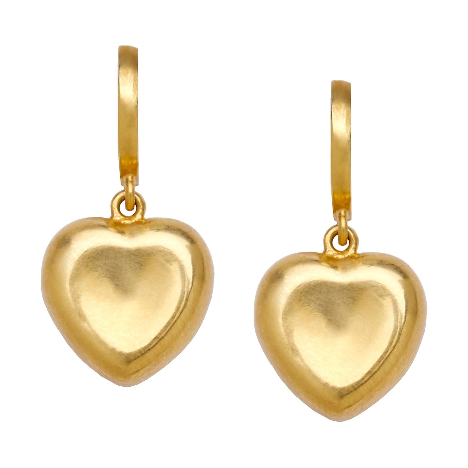 Puffy Hearts Hoops 18 Karat Yellow Gold For Sale