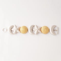 Puffy Mixed Metal Celestial Moon & Stars Link Bracelet By Christian Dior, 1980s
