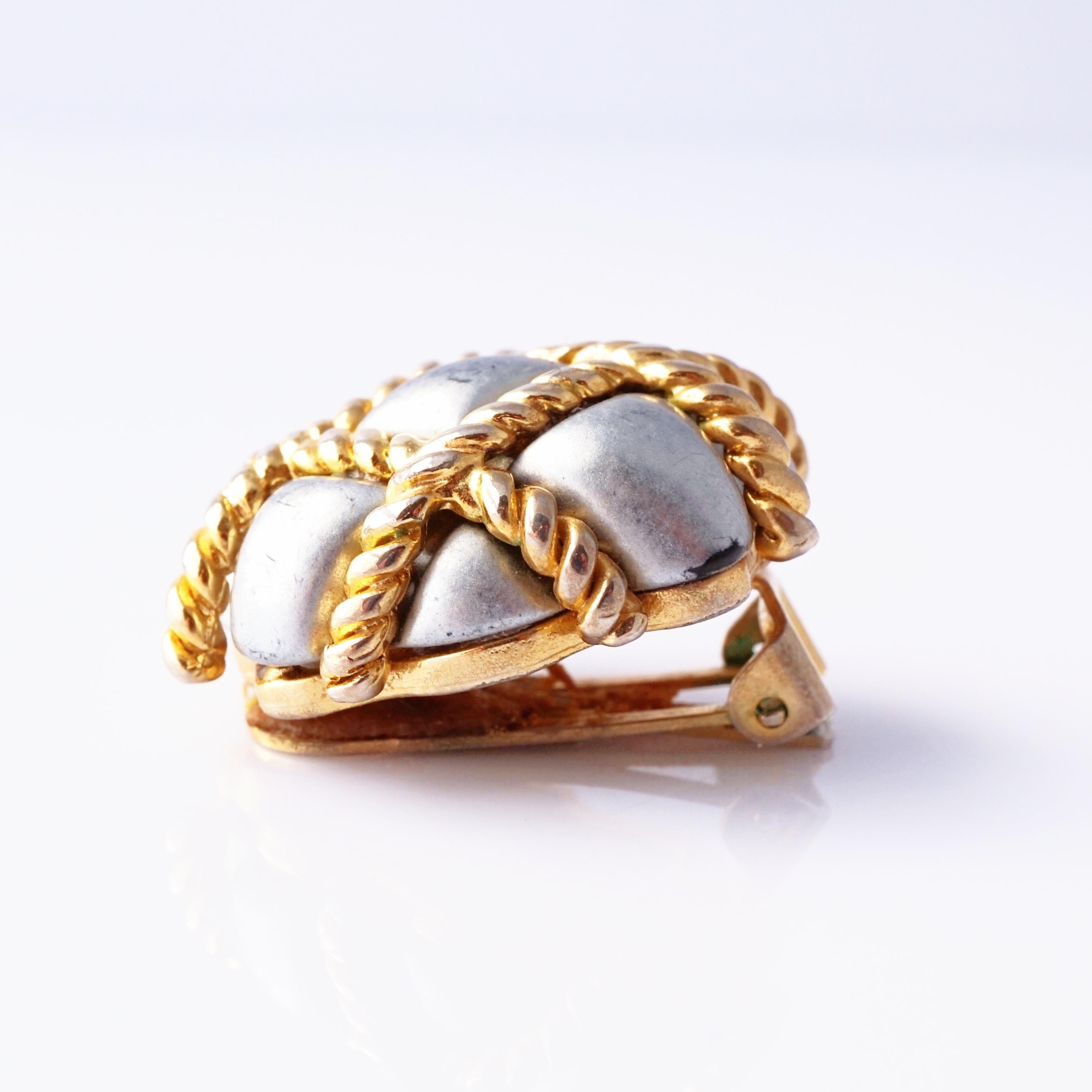 Women's Puffy Quilted Two Tone Rectangular Earrings By Kenneth Jay Lane, 1980s For Sale