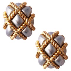 Puffy Quilted Two Tone Rectangular Earrings By Kenneth Jay Lane, 1980s