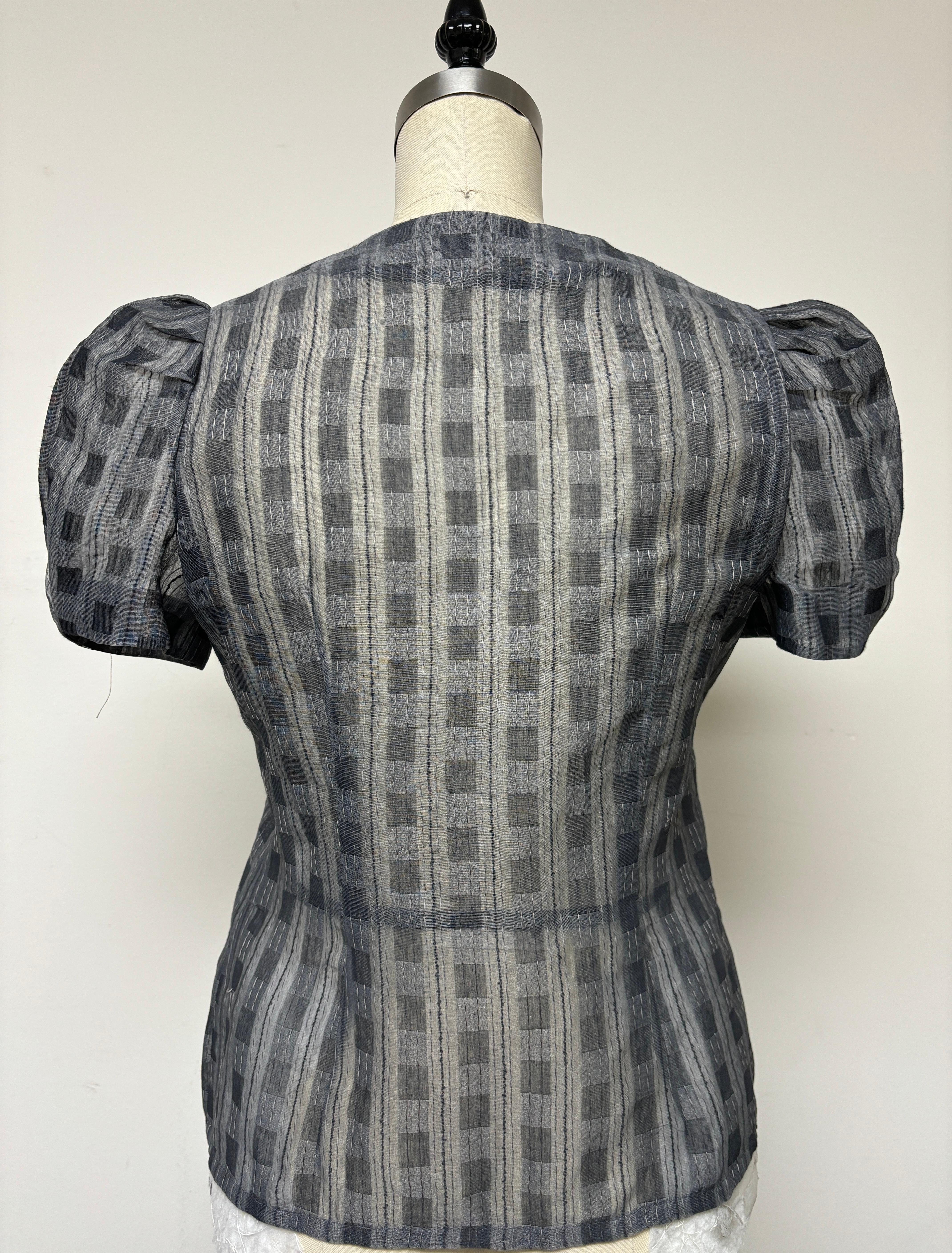 Puffy Sleeve Fancy Check Organza Blouse For Sale 2