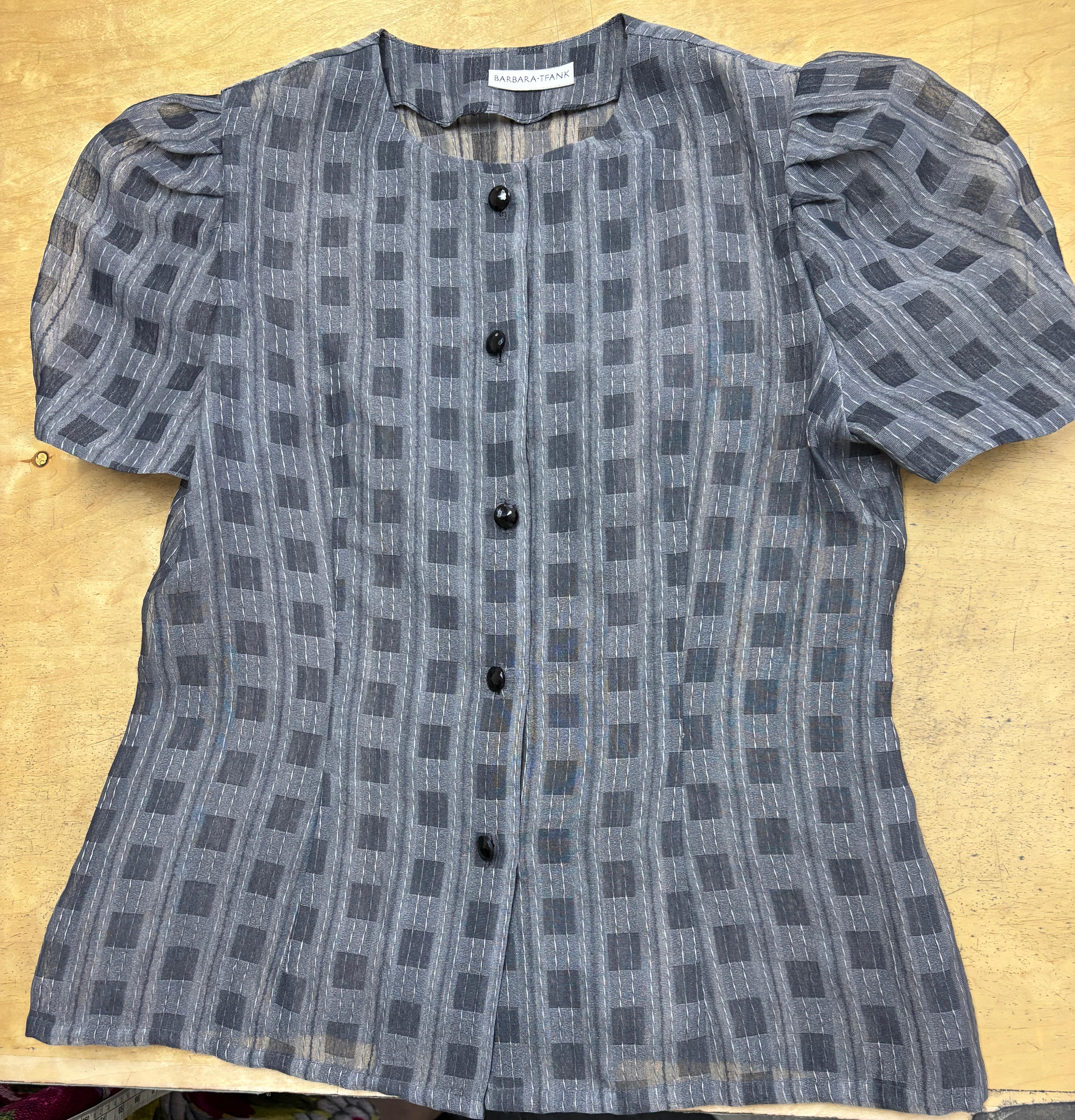 Puffy Sleeve Fancy Check Organza Blouse For Sale 3