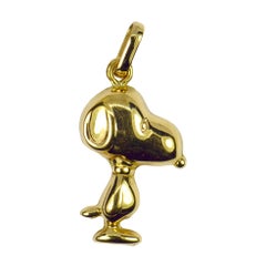 Vintage Puffy Snoopy Dog 18k Yellow Gold Charm Pendant