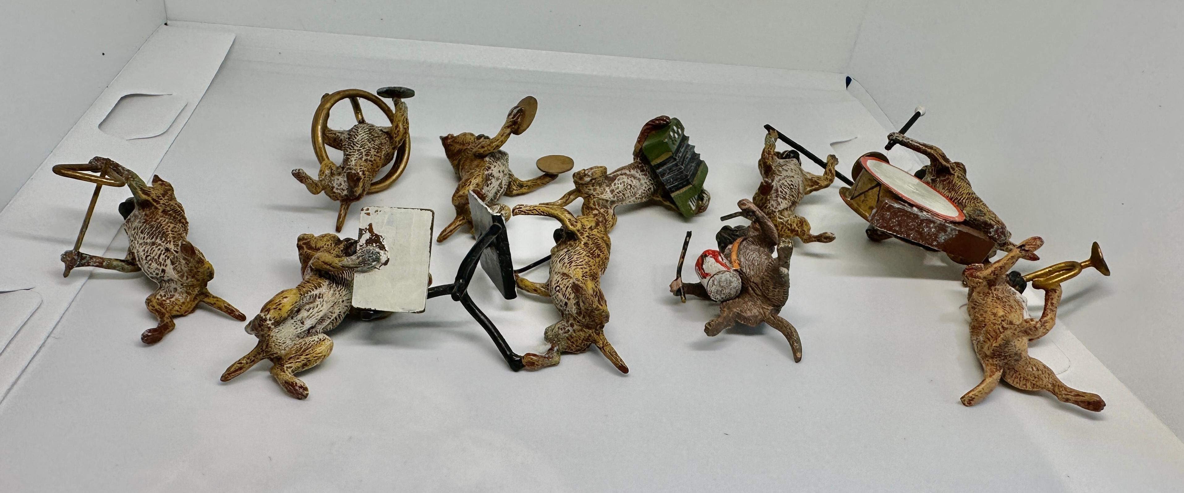Pug Bulldog Perro Banda Austriaca Vienna Bronze 10 Piezas Antiguo 1900 Singer Tambor en venta 4