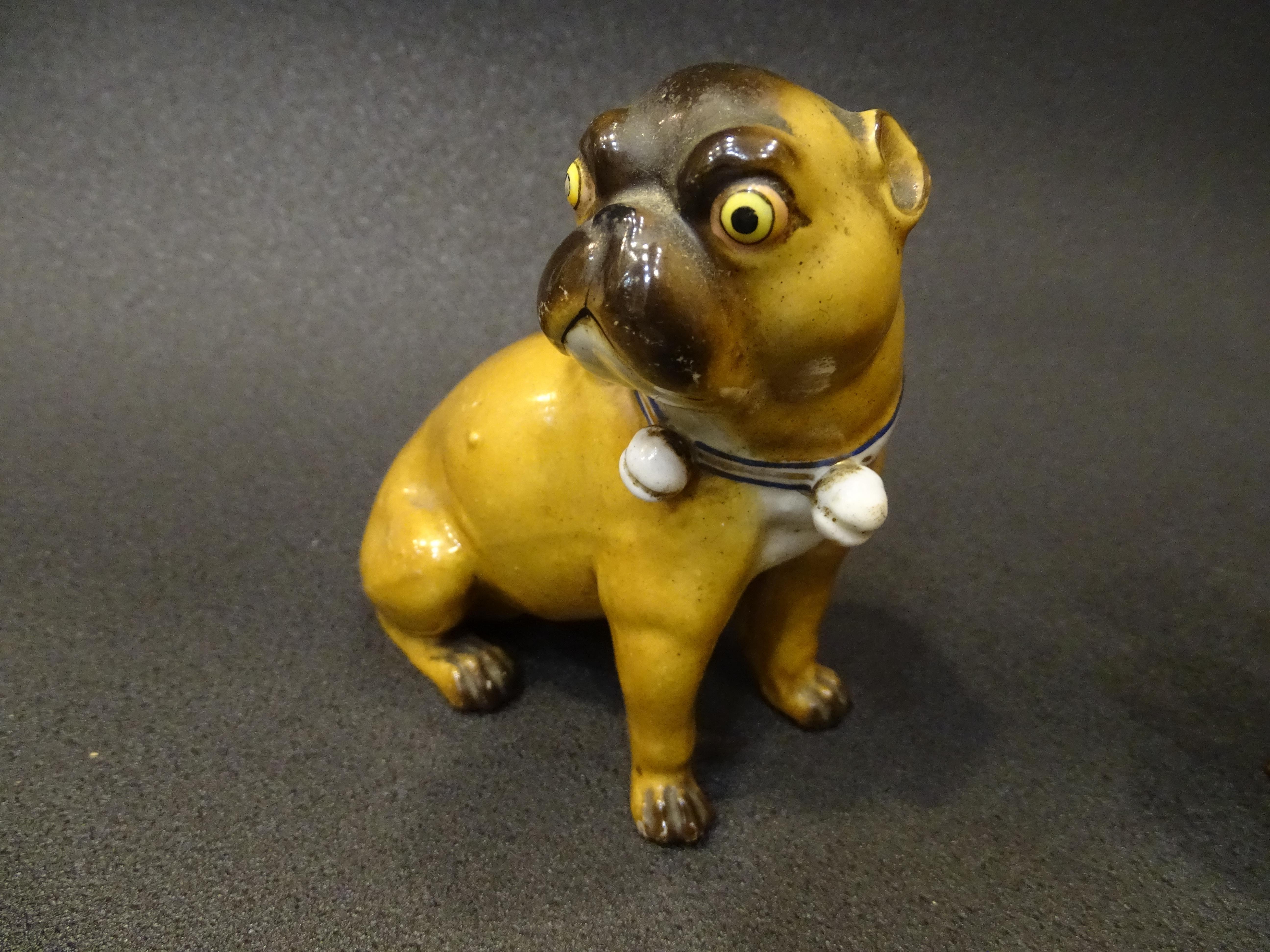 Gold Pug Dogs 19th Century 6 Germany Porcelain, Sculpture