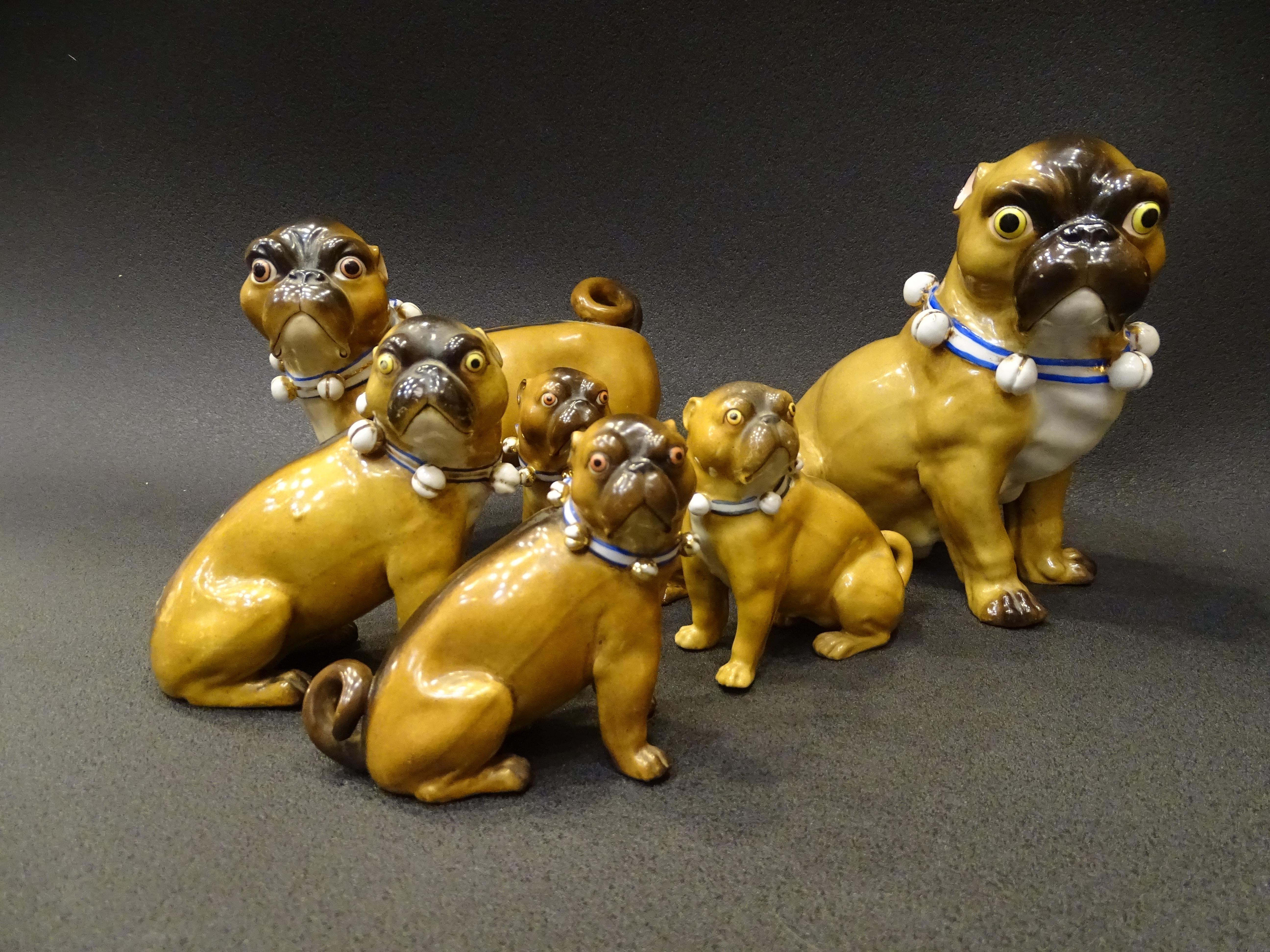 Pug Dogs 19th Century 6 Germany Porcelain, Sculpture 3