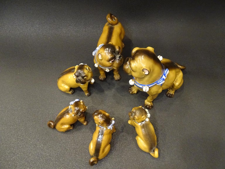 Pug Dogs 19th Century 6 Germany Porcelain, Sculpture For Sale 8