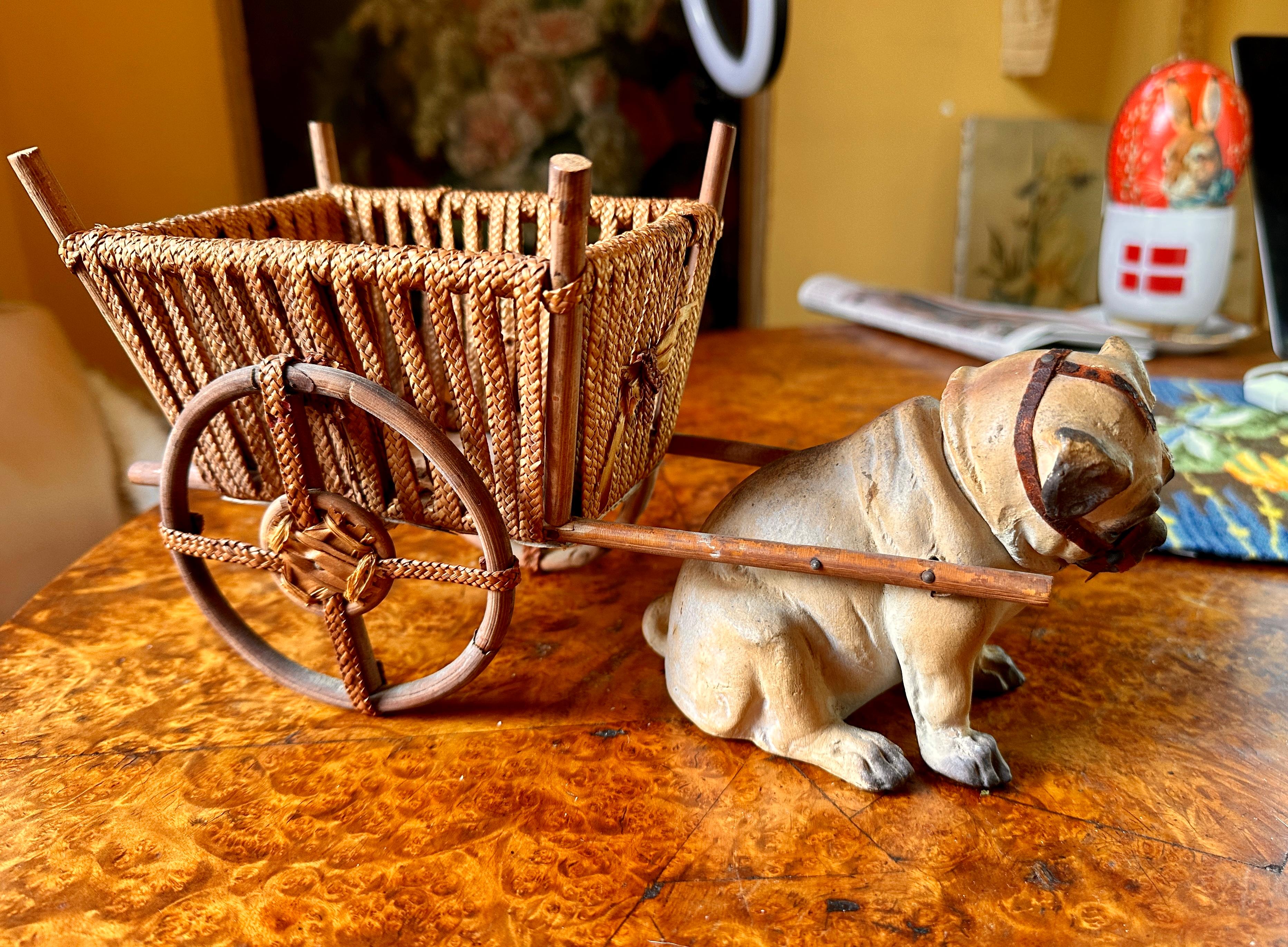 Pug Französischer Bulldogge Puppy Hundewagen Candy Container Deutschland Antike 1910 Weihnachtsgeschenk im Angebot 5