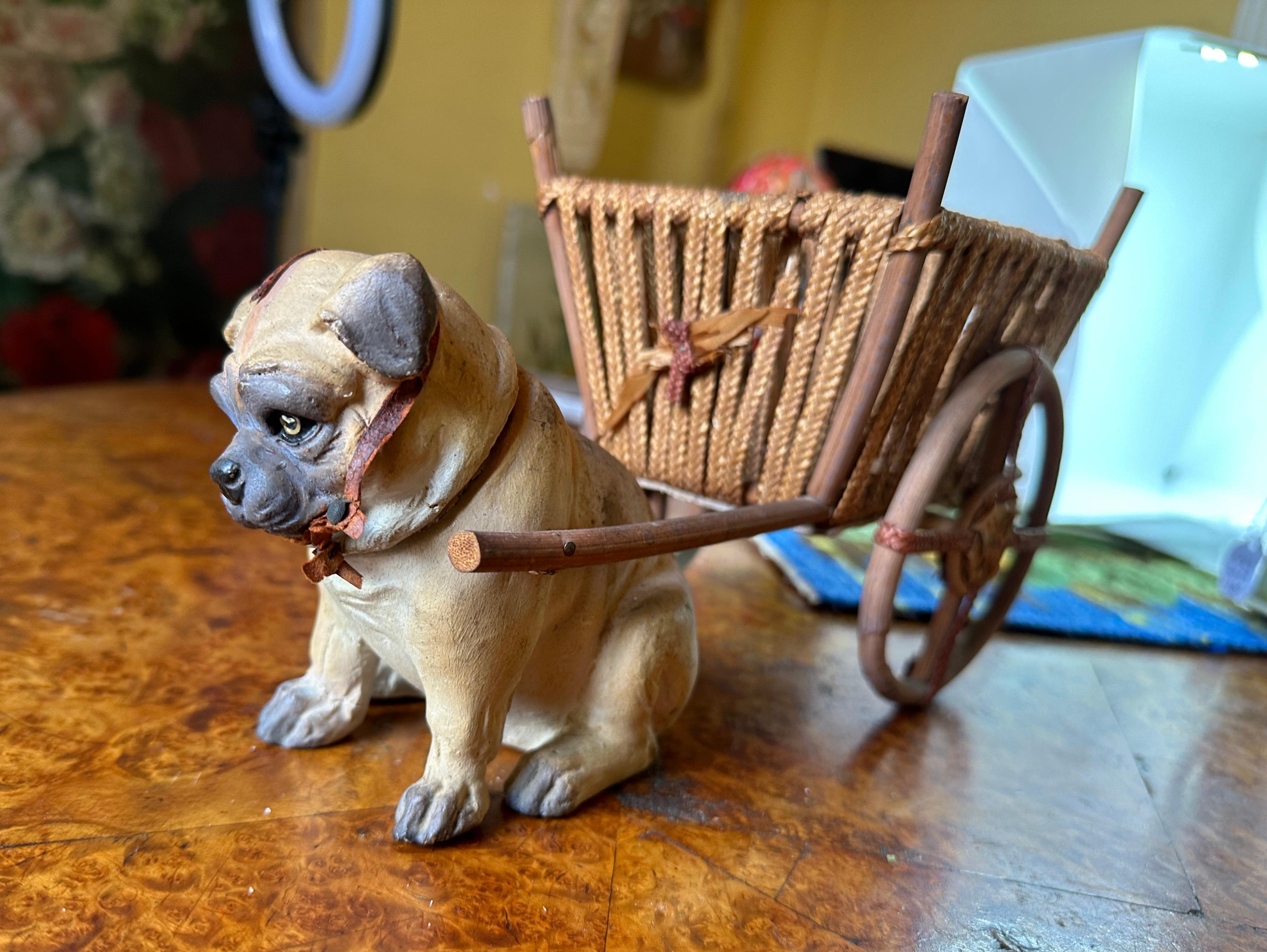 Pug Französischer Bulldogge Puppy Hundewagen Candy Container Deutschland Antike 1910 Weihnachtsgeschenk im Angebot 1
