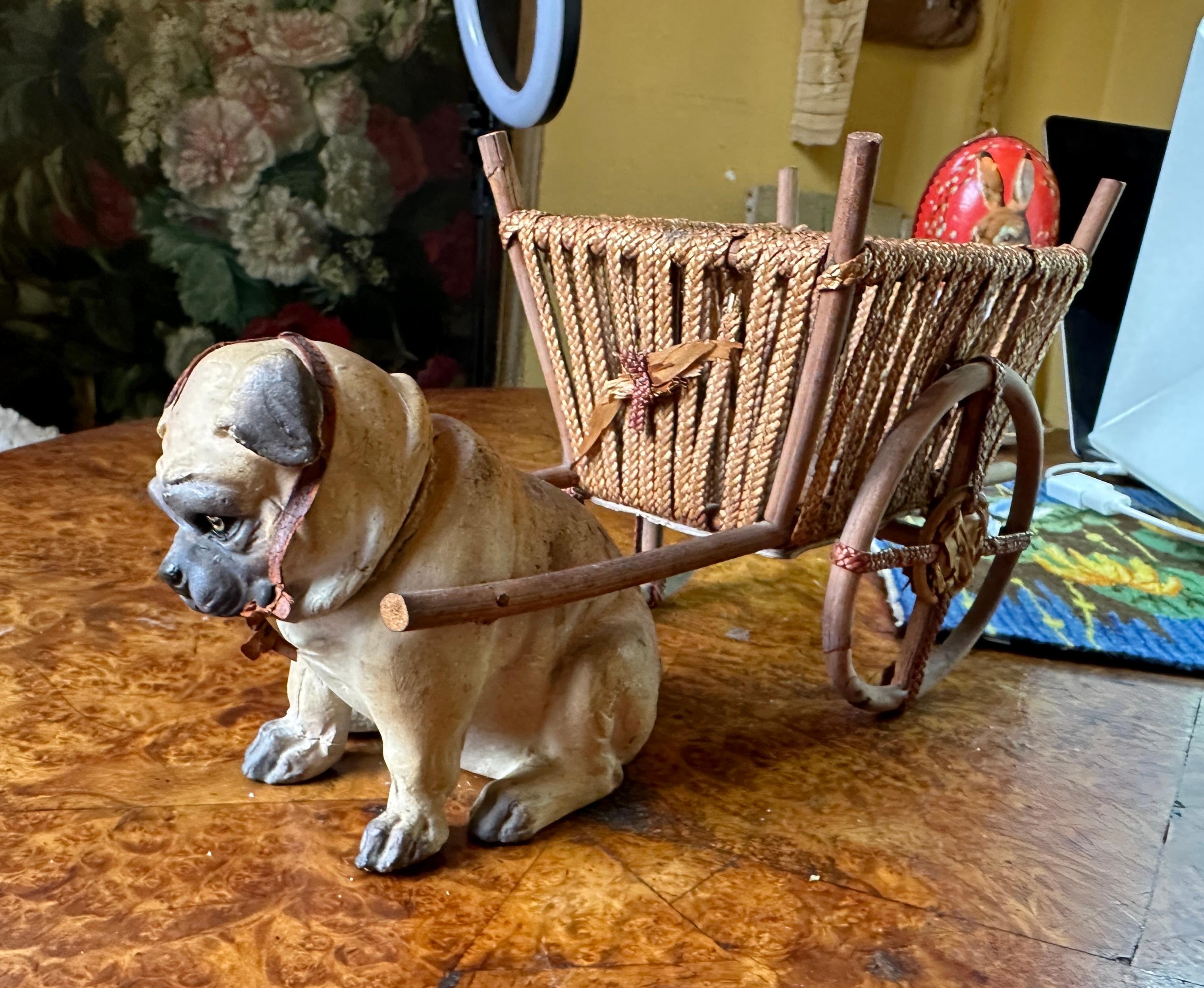 Pug Französischer Bulldogge Puppy Hundewagen Candy Container Deutschland Antike 1910 Weihnachtsgeschenk im Angebot 2