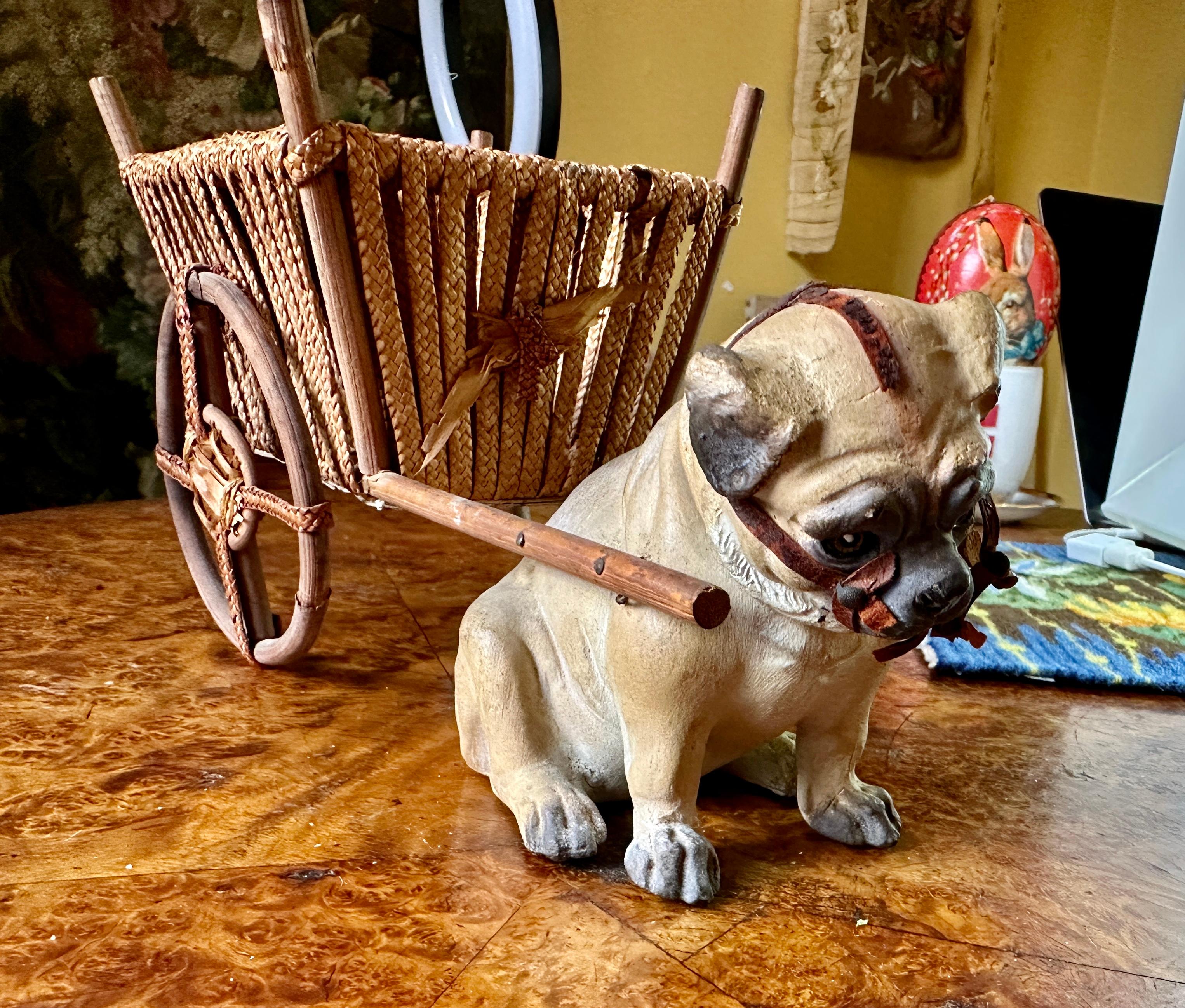 Pug Französischer Bulldogge Puppy Hundewagen Candy Container Deutschland Antike 1910 Weihnachtsgeschenk im Angebot 3
