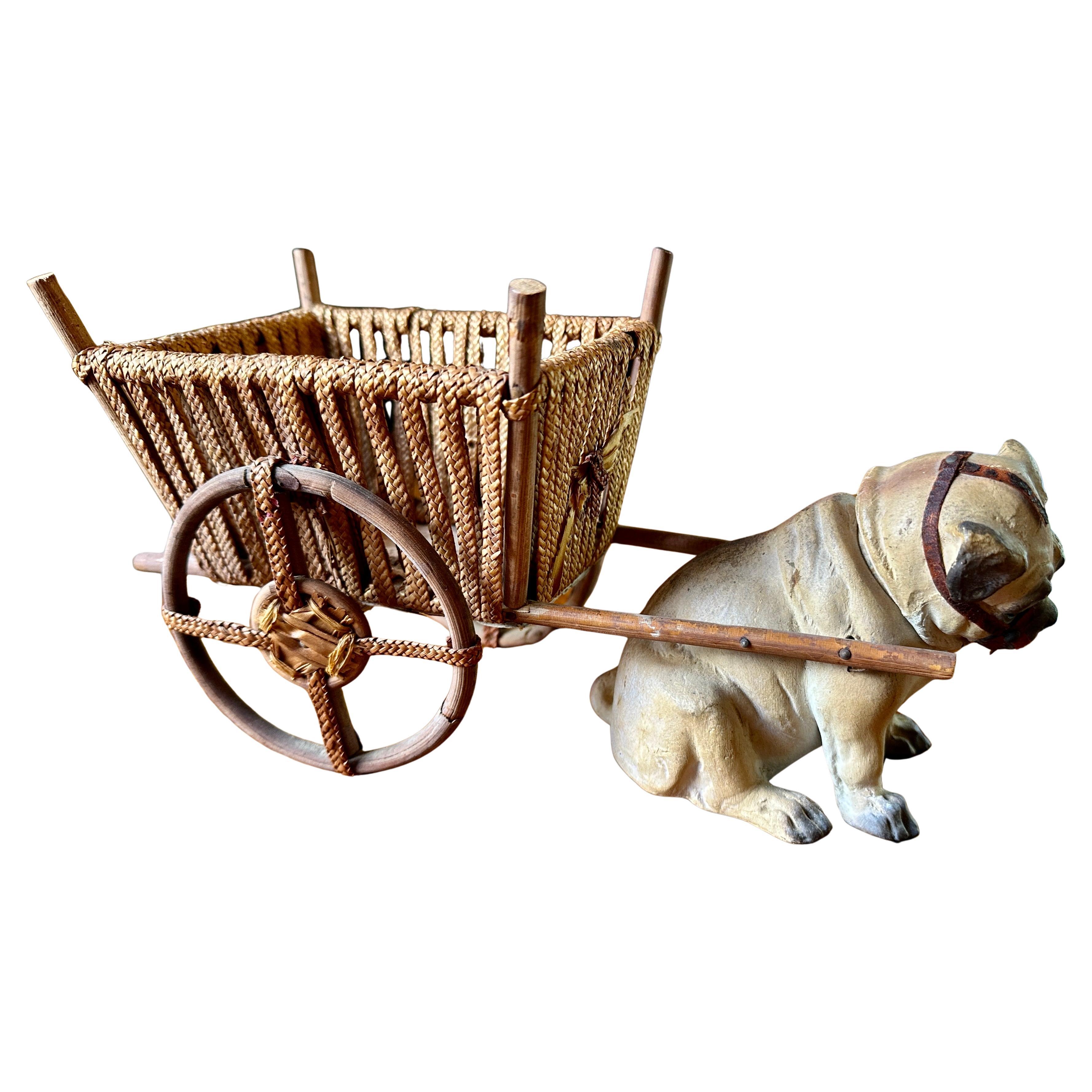 Pug French Bulldog Puppy Dog Cart Candy Container Germany Antique 1910 Christmas