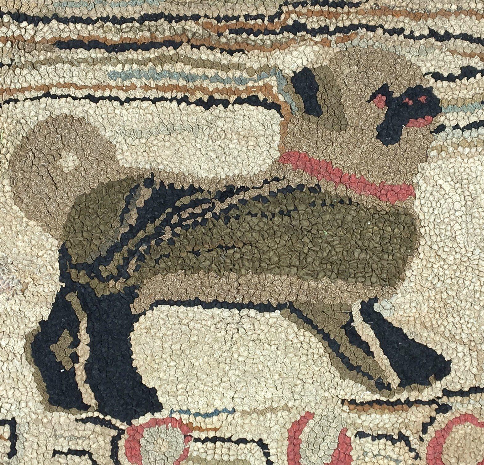 Rare and absolutely charming 19th century American hooked rug featuring a pug. Dated 1898. Repair of approx 3 x 3