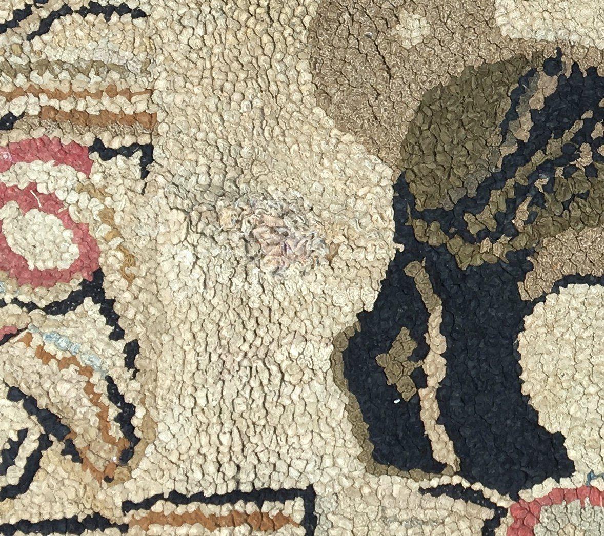 Pug Hooked Rug, American, Dated 1898 In Good Condition In Doylestown, PA
