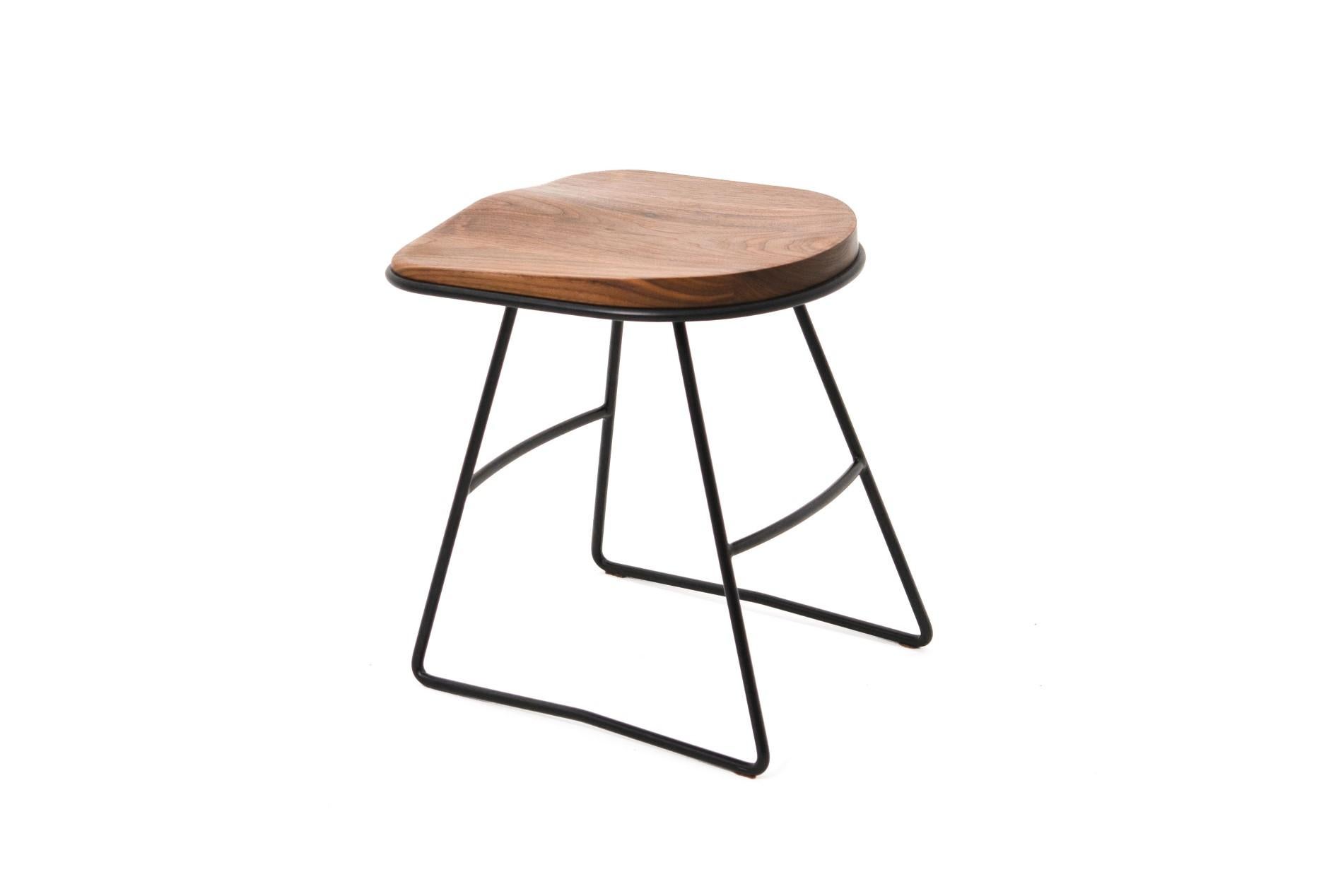 Pug Occasional Stool, Solid Shaped Walnut Seat in Hand Bent Steel Frame In Excellent Condition For Sale In beirut, LB