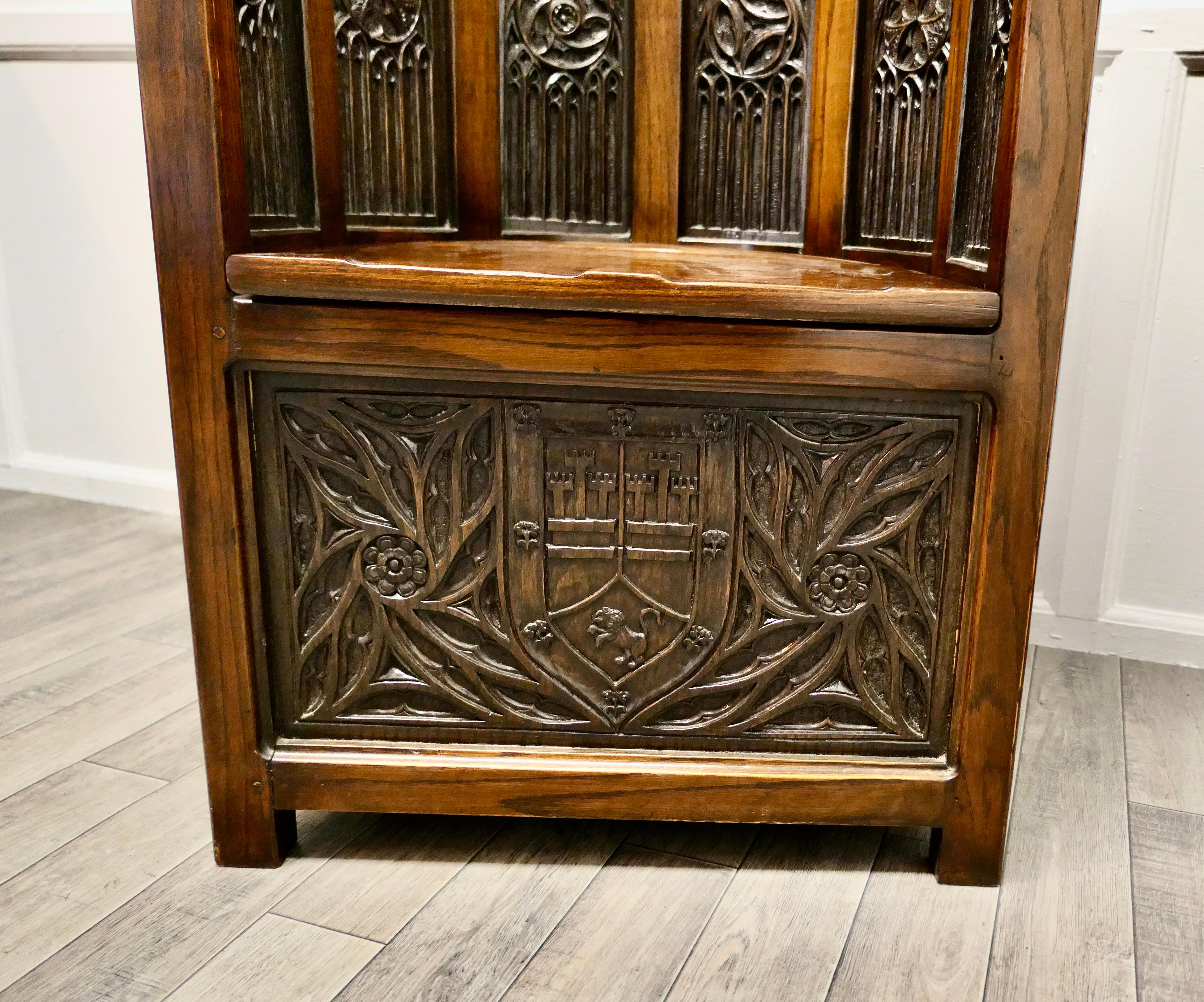 Gothic Revival Pugin Inspired Arts and Crafts Carved Barrel Back Hall Chairs For Sale