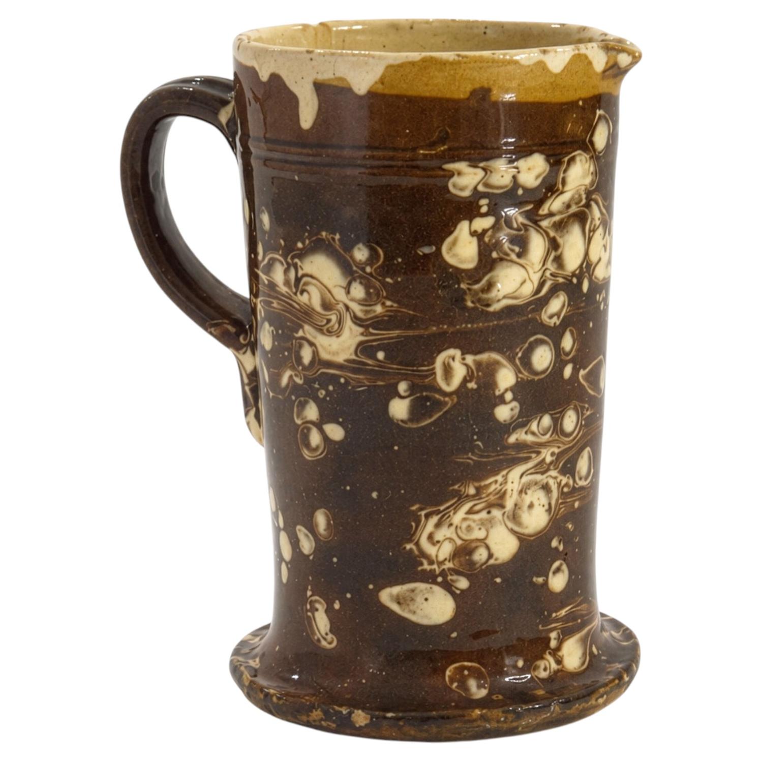 Puglian Glazed Terracotta Pitcher, Floral Decor, Antique, 19th Century