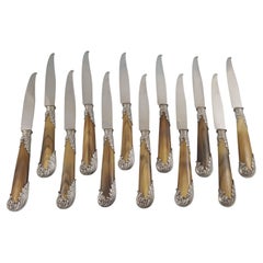 Puiforcat, 12 Knives in Horn and Sterling Silver