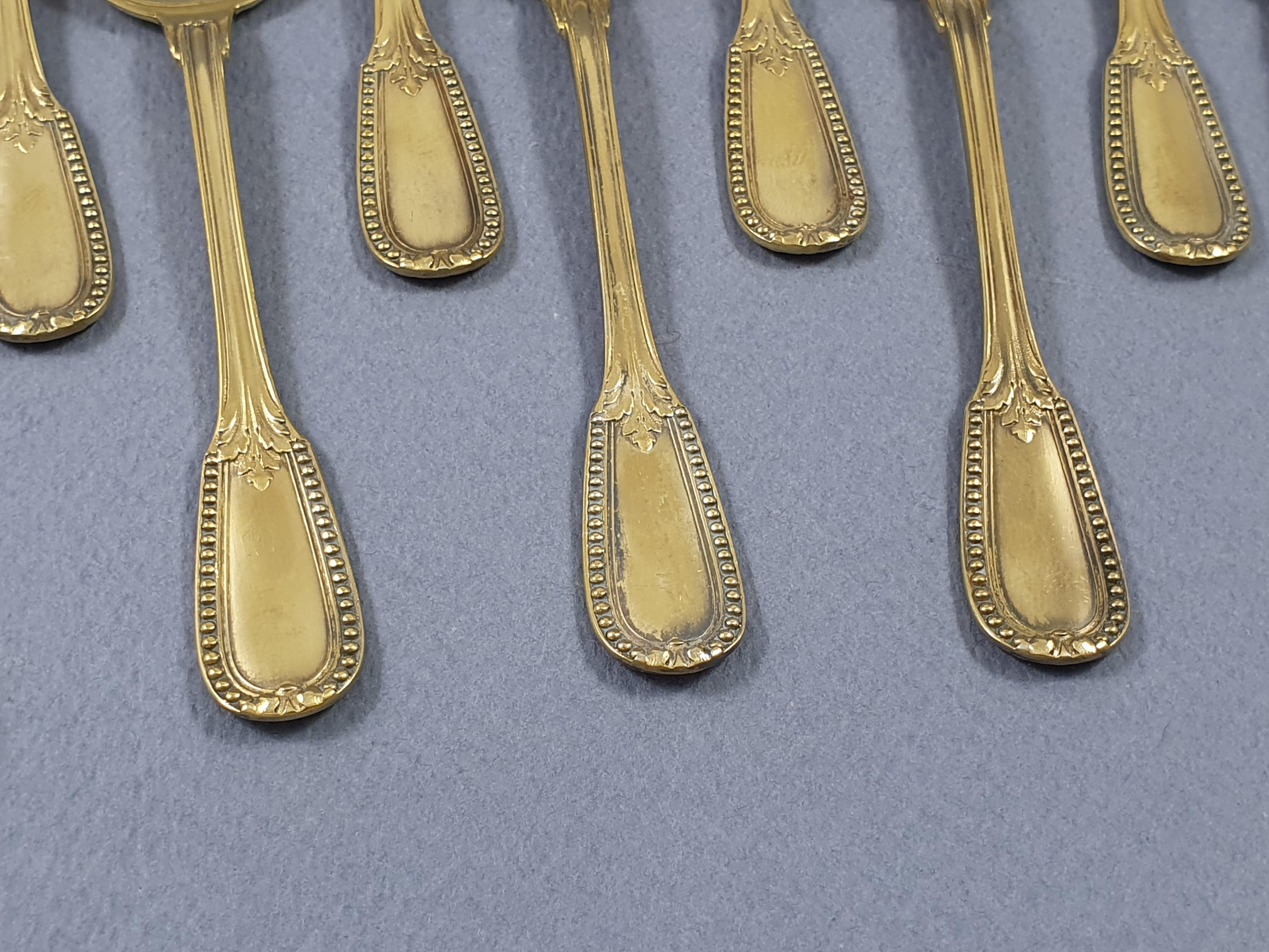 French Puiforcat : 12 Sterling Silver Gilt Ice Cream Spoons