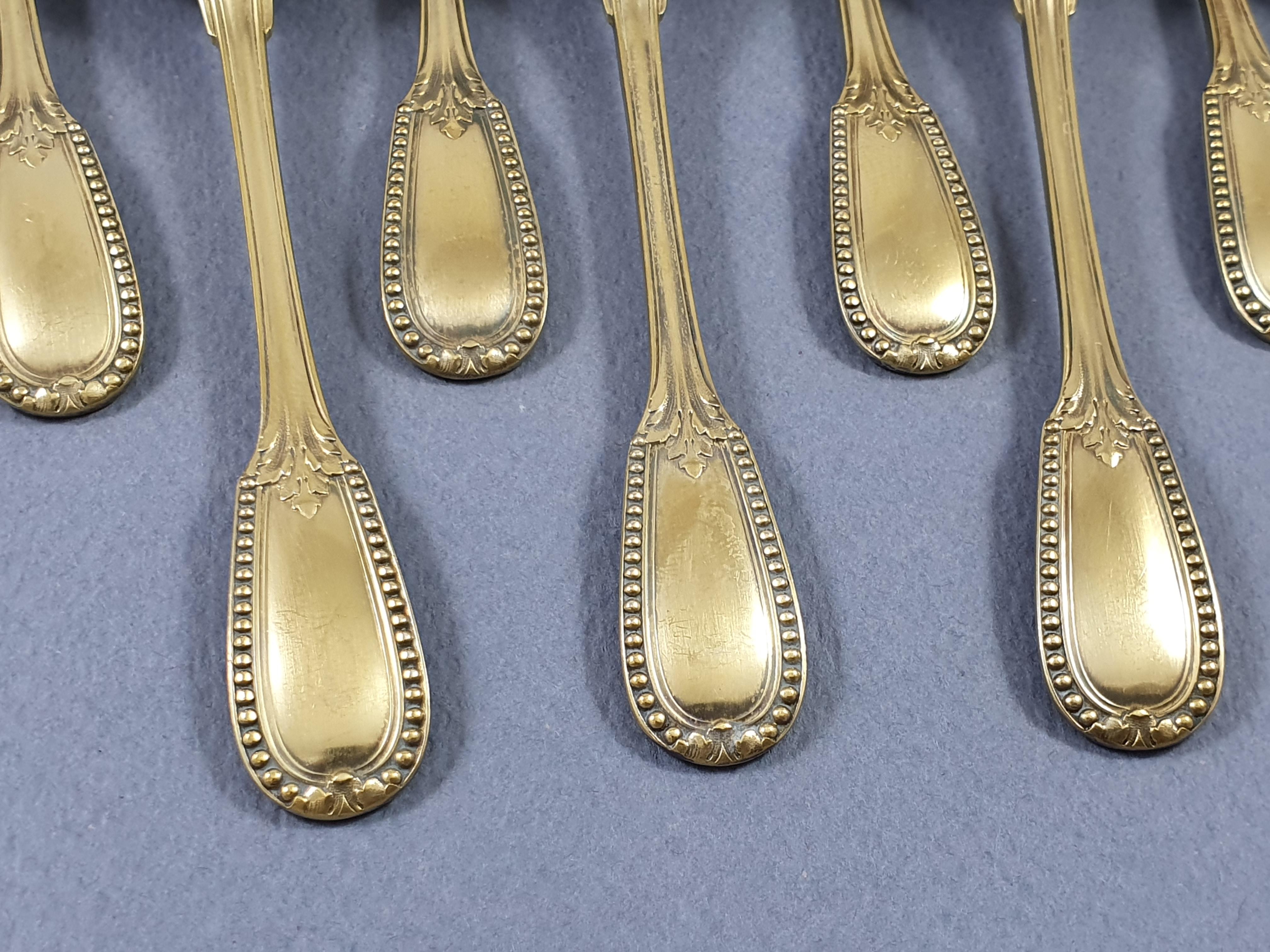 Late 19th Century Puiforcat : 12 Sterling Silver Gilt Ice Cream Spoons