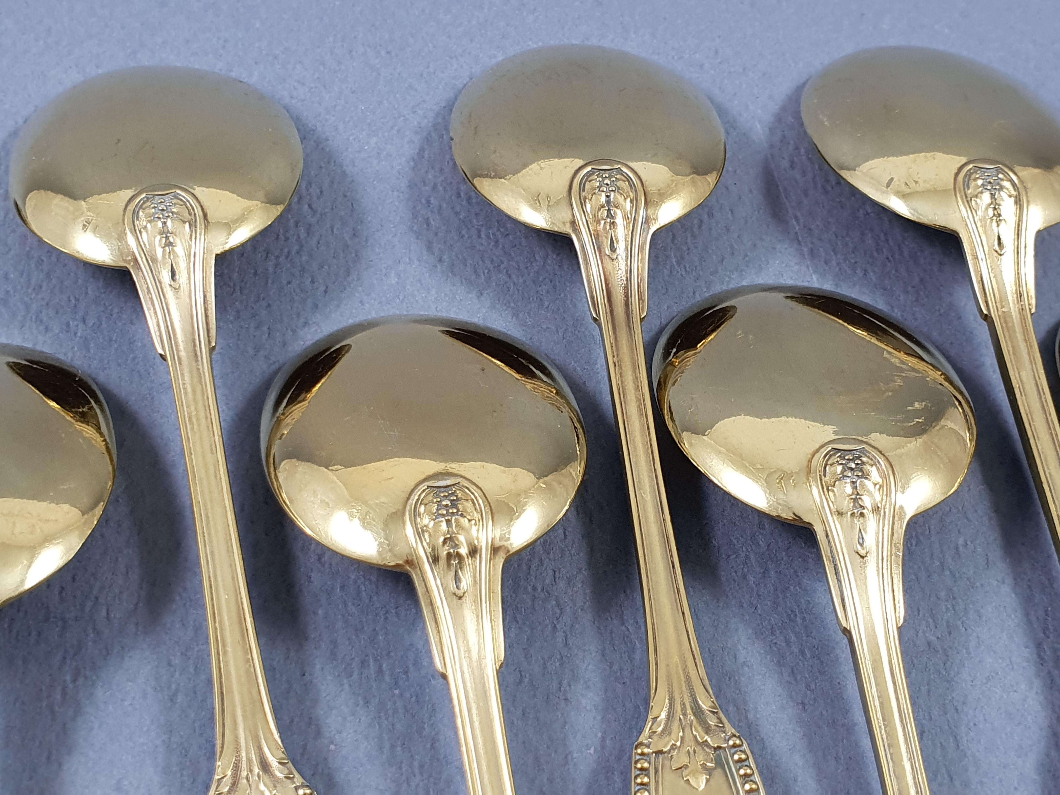 Puiforcat : 12 Sterling Silver Gilt Ice Cream Spoons 1