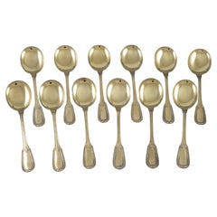 Puiforcat : 12 Sterling Silver Gilt Ice Cream Spoons