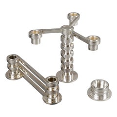 Puiforcat - 3 Art Deco Modernist Candlesticks Ruban Plated Silver