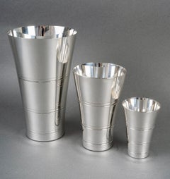 Puiforcat - 3 Modernist Art Deco Nesting Vases Plated Silver