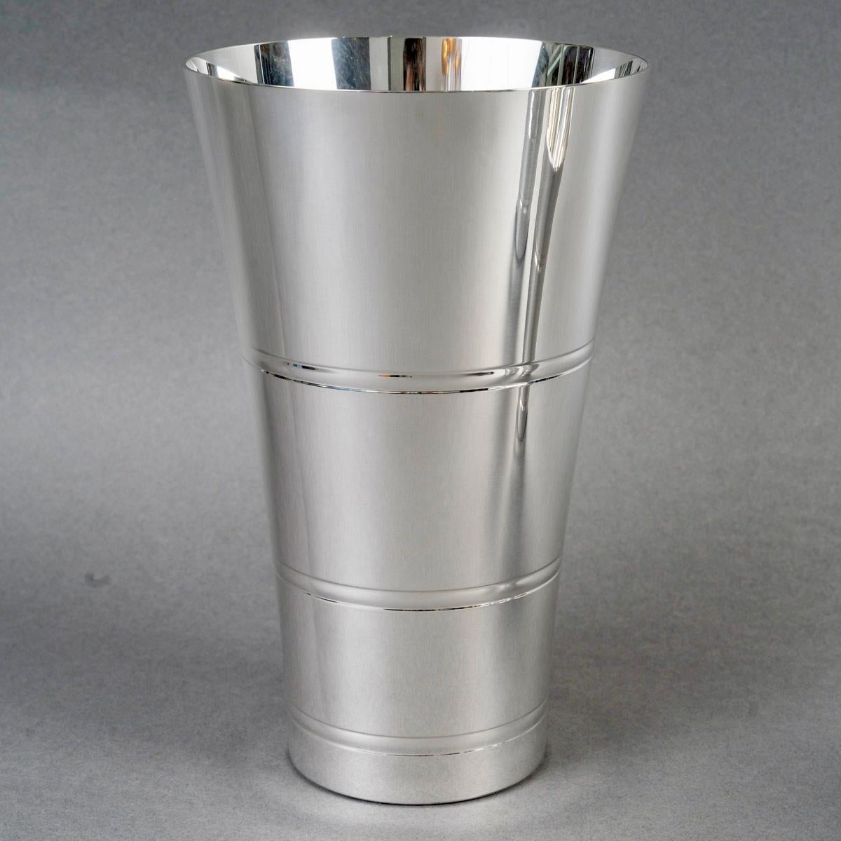 French Puiforcat - 3 Modernist Art Deco Nesting Vases Plated Silver
