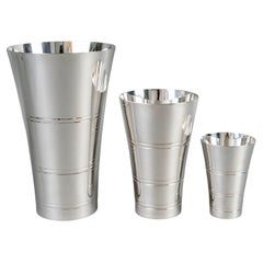 Puiforcat - 3 Modernist Art Deco Nesting Vases Plated Silver