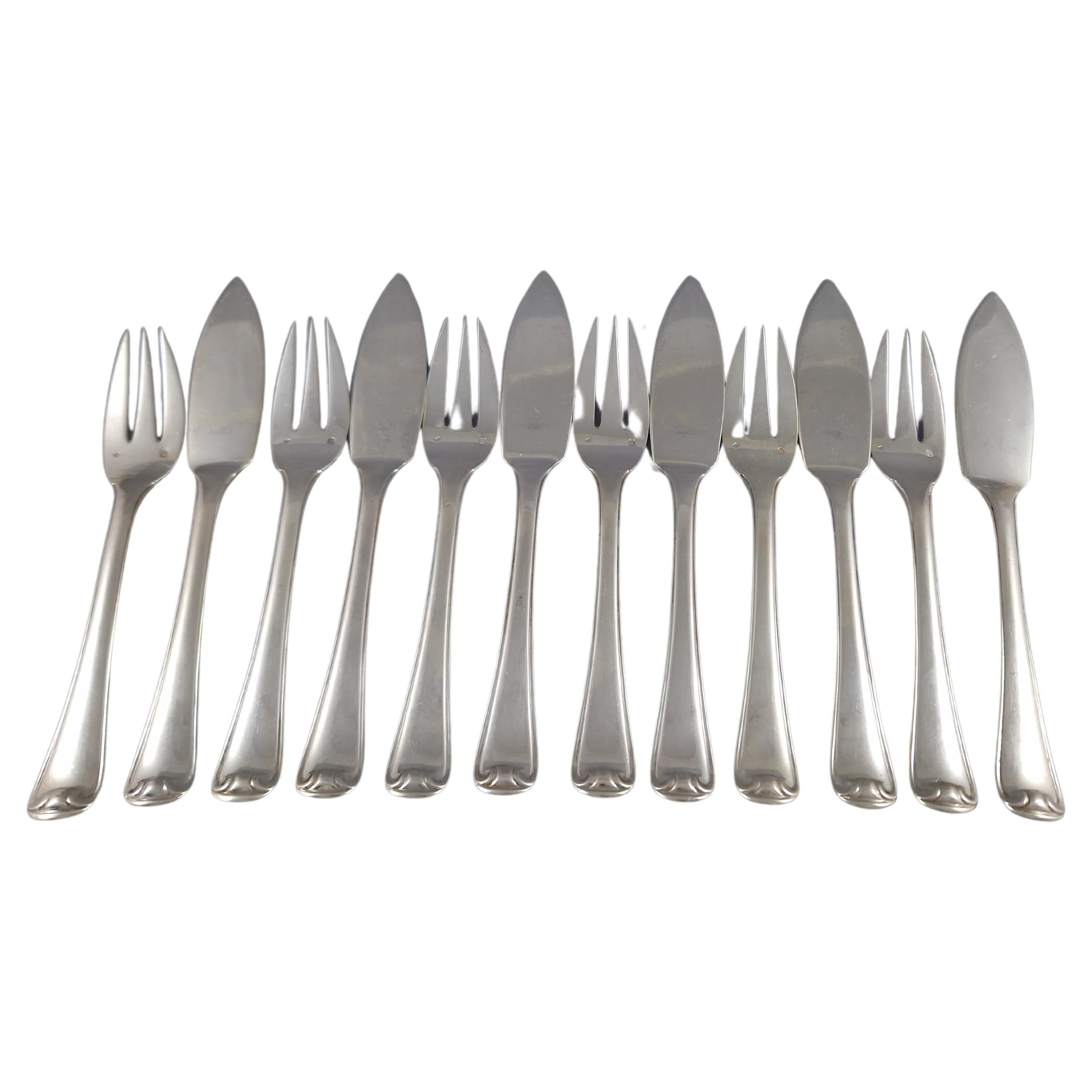 Puiforcat 6 Fish Cutlery In Sterling Silver Mazarin Model For Sale